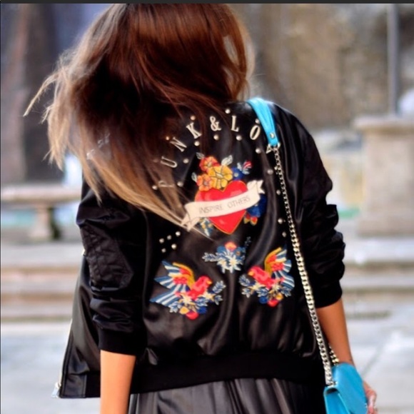 Zara Jackets & Blazers - Zara faux leather studded embroidery bomber jacket
